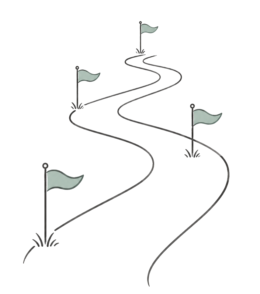 Line drawing of a path with small milestone flags